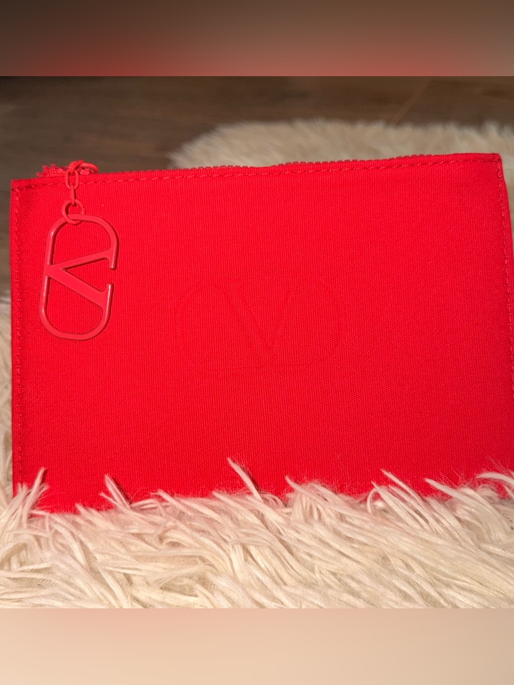 Valentino Red Zip Clutch with Logo Charm